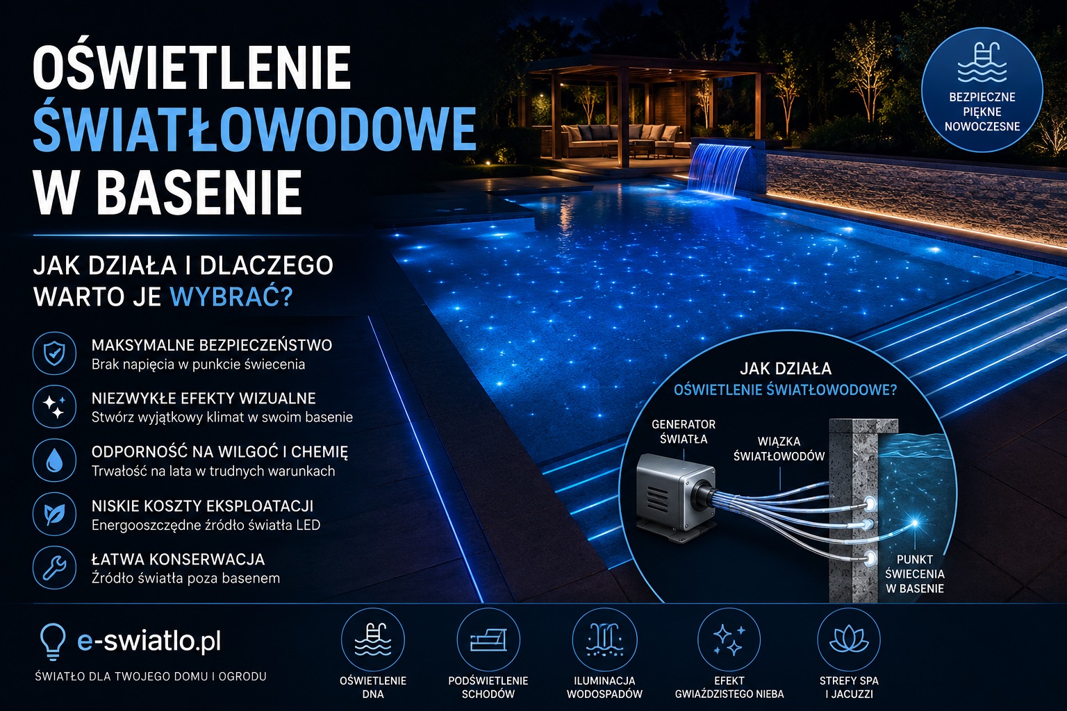 Oświetlenie światłowodowe w basenie – jak działa i dlaczego warto je wybrać?